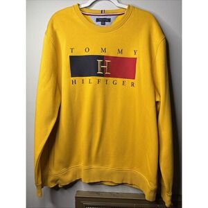 Tommy Hilfiger Men's Sweatshirt Yellow Size XXLarge Crew Neck Logo EUC
